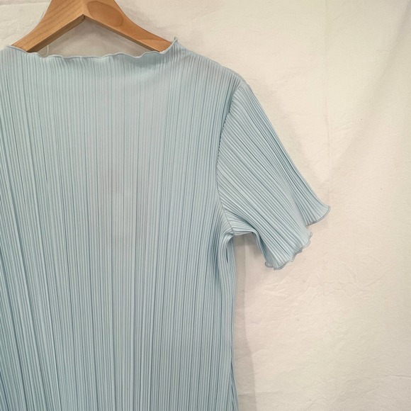 WEEKDAY Elaine Mini Dress SZ S ASOS Light Blue Recycled Crinkle Lettuce Hem Mini - Picture 6 of 11